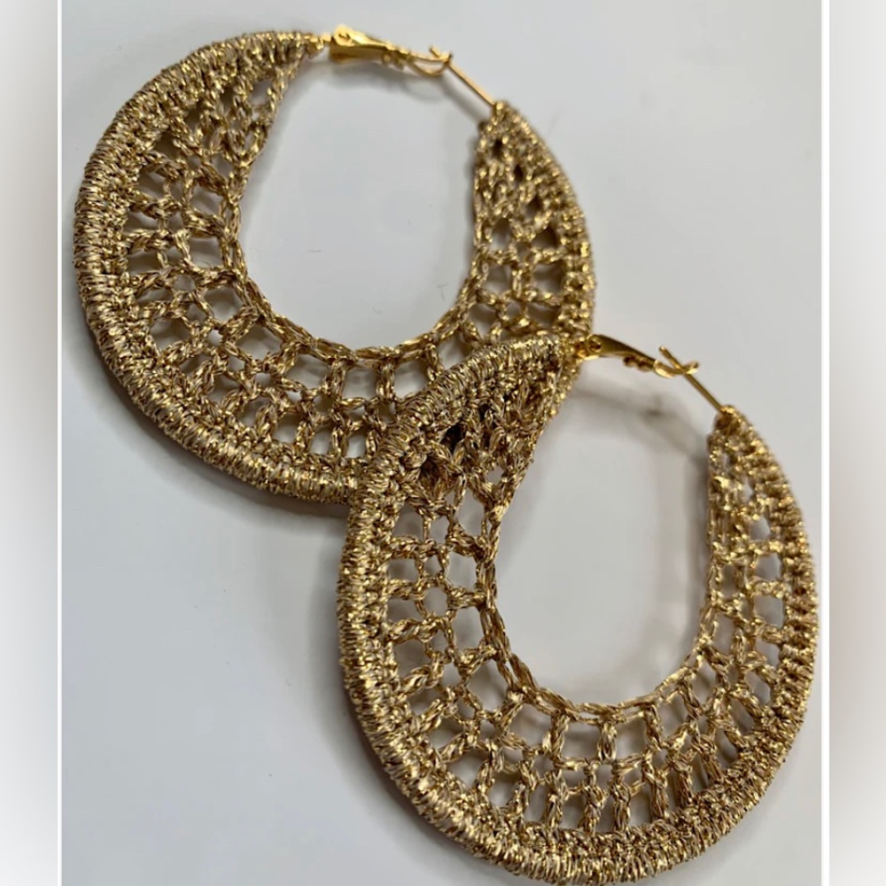 Handmade Crochet Gold Earrings